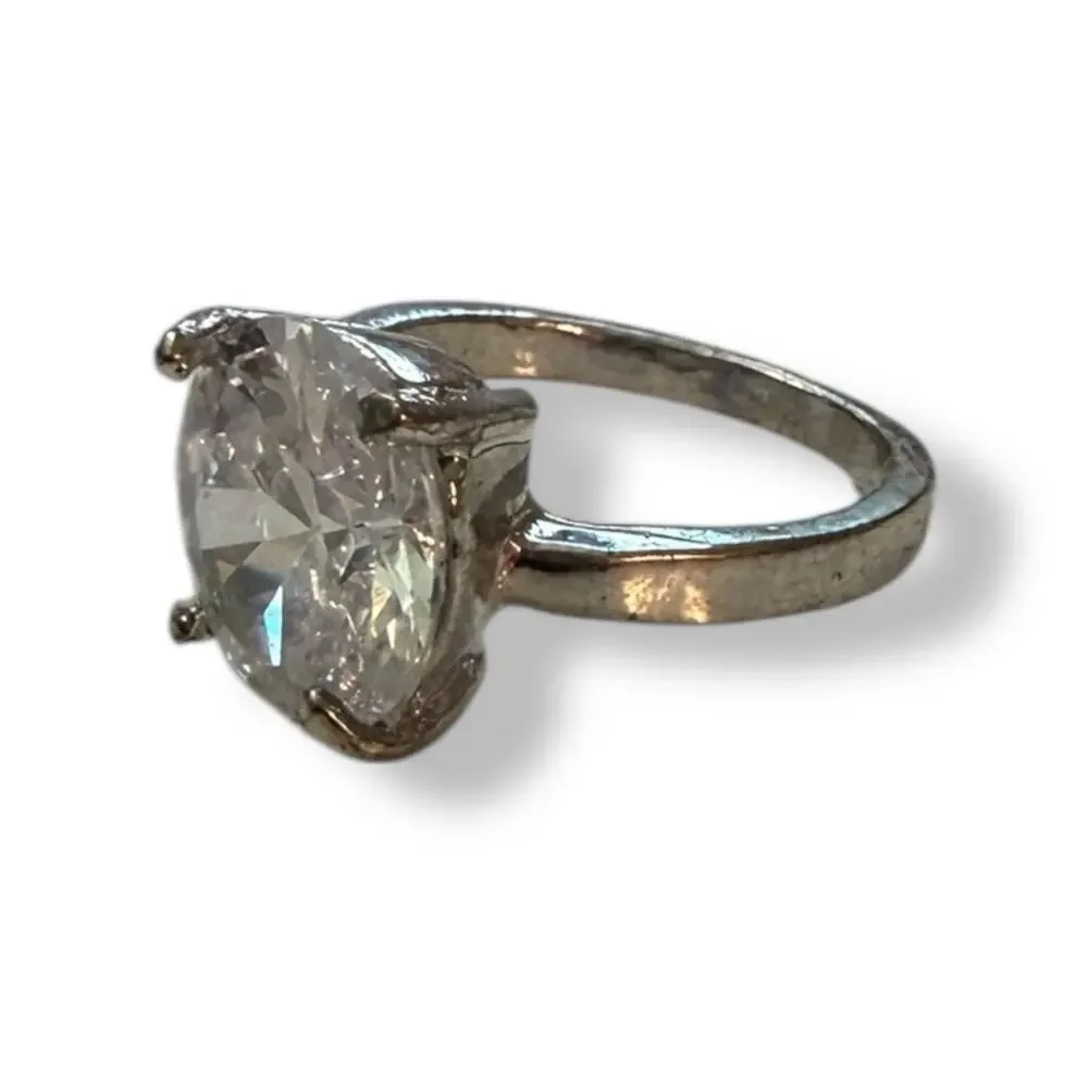 Faux Diamond CZ Solitaire Engagement Silver Ring Size 6.5